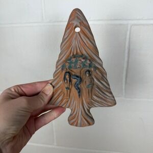 Vtg Metepec Mexico Pottery Adam Eve Tree of Life Wall Hanging Folk Art   
Signed